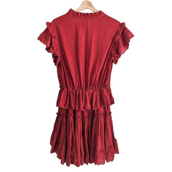 MISA Los Angeles Ruffled Rust Red Linen Mini Dress, Women's Size Small - Picture 3 of 8